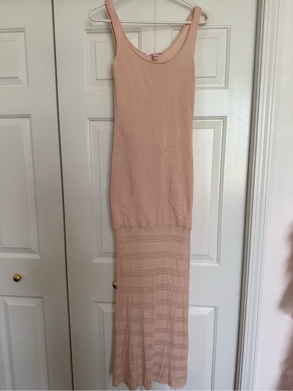 Victoria’s Secret Linen Blend Maxi Tank Dress XS Short Blush Open Knit Hem - Picture 8 of 12